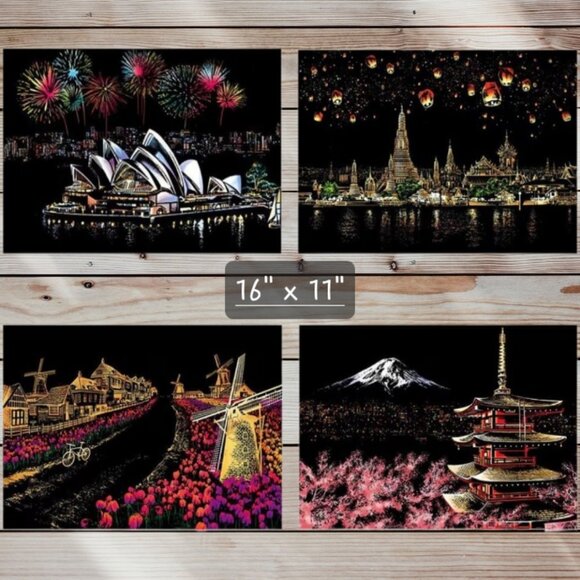 Lot of 14 - Scratch Art Boards - Assorted Patterns - Cityscapes - Zen Garden - Picture 6 of 9